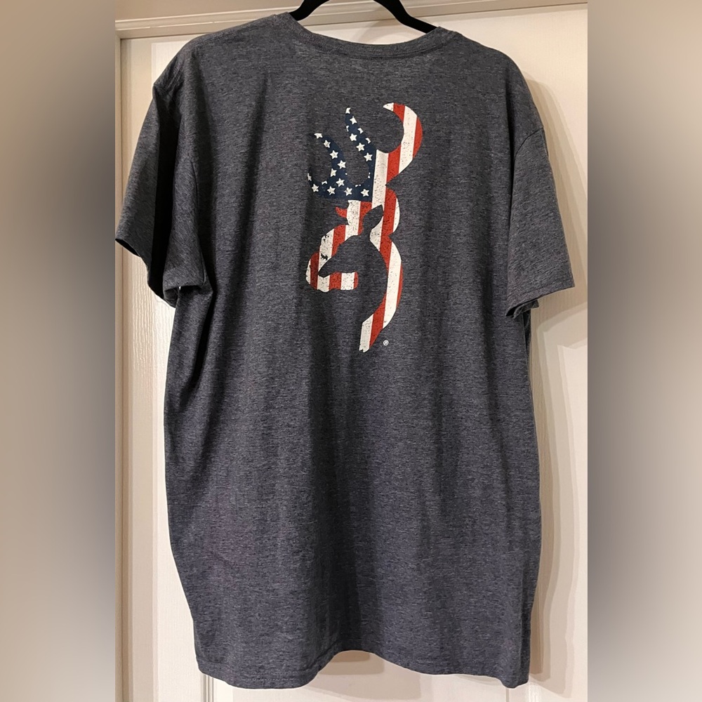 BROWNING Charcoal Heather CrewNeck American Flag Antler Graphic Design SS XL Tee